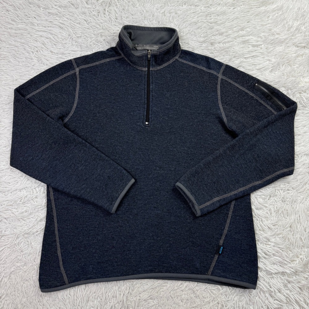Kuhl Sweater Mens Medium Blue Chianti Fleece 1/4 Zip Mock Neck Wool Blend Casual